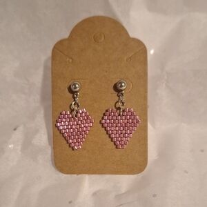 Pink Heart Beaded Earrings